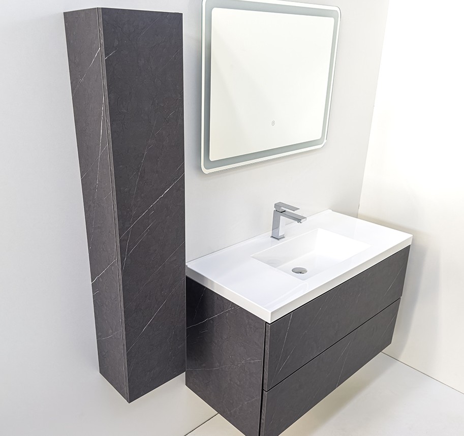 ГОЛЯМ ШКАФ ЗА БАНЯ СИВ МАТ С БЯЛА МИВКА SIENA 100 CONCRETE W